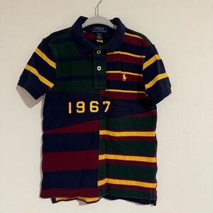 Boys POLO Ralph Lauren Short Sleeve Polo Size 4T Navy Yellow Burgundy Striped